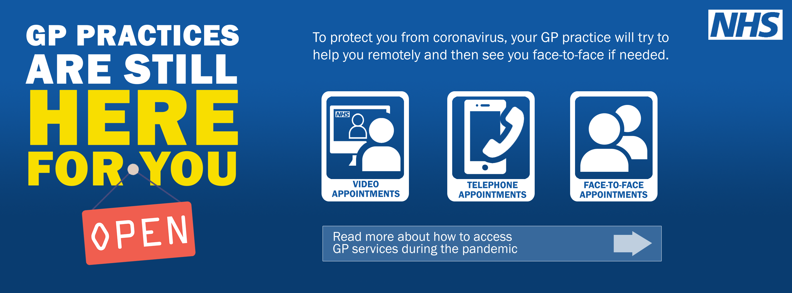 GP practices are still here for you. To protect you from coronavirus, your GP practice will try to help you remotely and then see you face-to-face if needed.